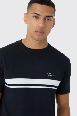 Slim Homme Script Colour Block T-shirt | BoohooMAN UK