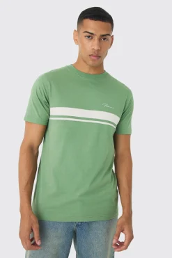 Slim Homme Script Colour Block T-shirt | BoohooMAN UK