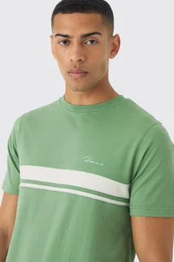 Slim Homme Script Colour Block T-shirt | BoohooMAN UK
