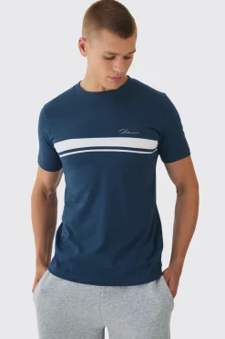 Slim Homme Script Colour Block T-shirt | BoohooMAN UK