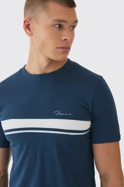 Slim Homme Script Colour Block T-shirt | BoohooMAN UK