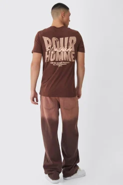 Slim Homme Worldwide Back Print T-Shirt | BoohooMAN UK