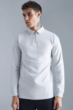 Slim Interlock Long Sleeved Polo | BoohooMAN UK