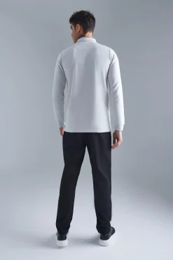 Slim Interlock Long Sleeved Polo | BoohooMAN UK