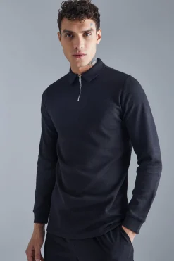 Slim Interlock Long Sleeved Polo | BoohooMAN UK