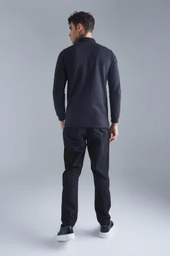 Slim Interlock Long Sleeved Polo | BoohooMAN UK