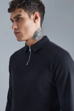 Slim Interlock Long Sleeved Polo | BoohooMAN UK