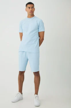 Slim Jacquard Stripe T-shirt & Short Set | BoohooMAN UK