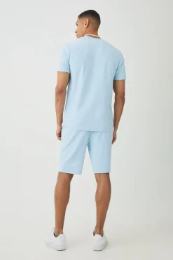 Slim Jacquard Stripe T-shirt & Short Set | BoohooMAN UK