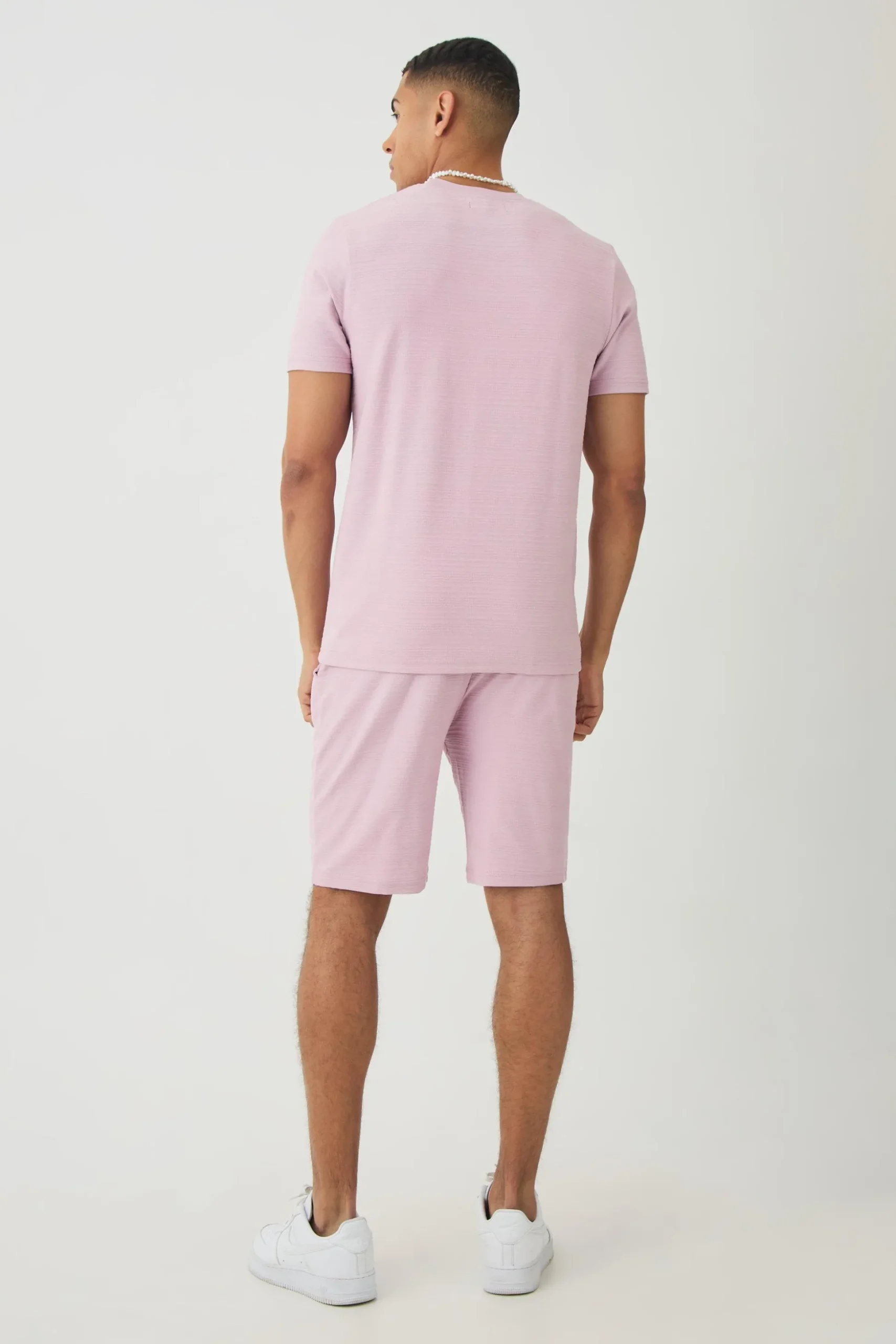 Slim Jacquard Stripe T-shirt & Short Set | BoohooMAN UK