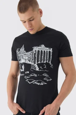 Slim Landscape Stencil Print T-Shirt | BoohooMAN UK