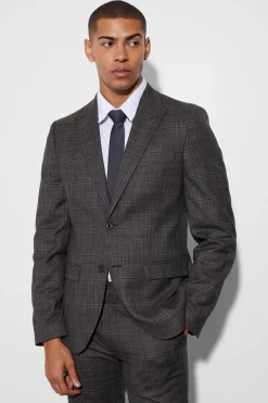 Slim Large Check Suit | BoohooMAN UK