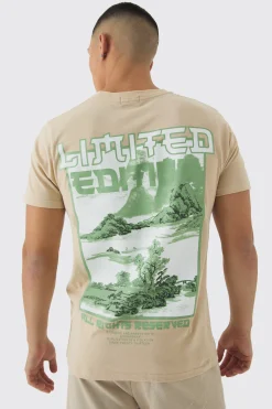 Slim Limited Edition Landscape Back Print T-Shirt | BoohooMAN UK