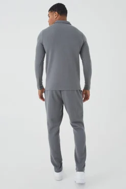 Slim Long Sleeve Jacquard Polo & Jogger Set | BoohooMAN UK