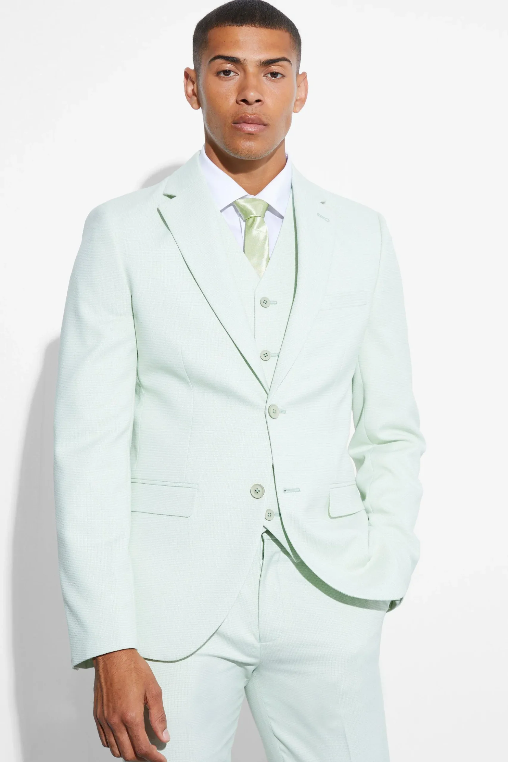 Slim Micro Check Suit | BoohooMAN UK