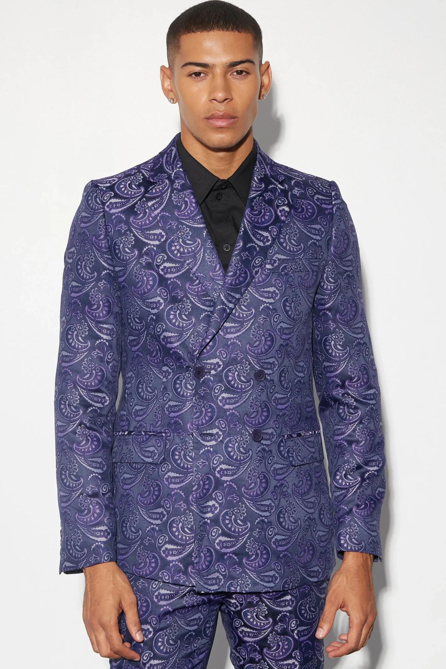 Slim Paisley Jacquard Suit | BoohooMAN UK