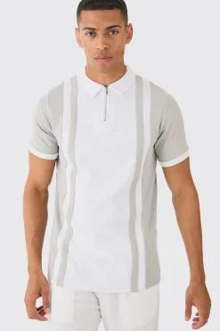 Slim Panelled Zip Neck Interlock Polo | BoohooMAN UK