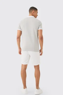 Slim Panelled Zip Neck Interlock Polo | BoohooMAN UK