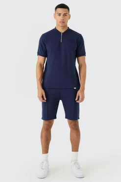 Slim Polo & Short Interlock Set | BoohooMAN UK