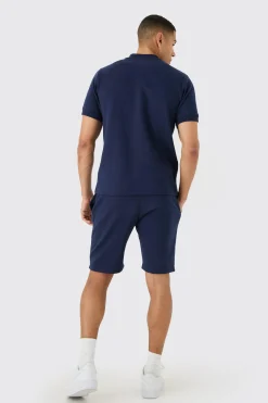 Slim Polo & Short Interlock Set | BoohooMAN UK