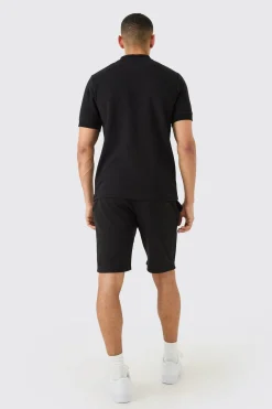 Slim Polo & Short Interlock Set | BoohooMAN UK
