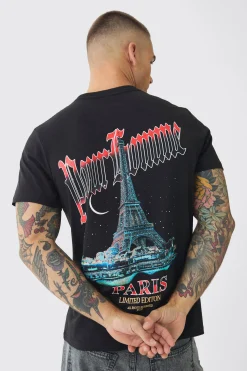 Slim Pour Homme Paris Print T-Shirt | BoohooMAN UK