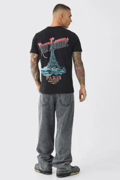 Slim Pour Homme Paris Print T-Shirt | BoohooMAN UK