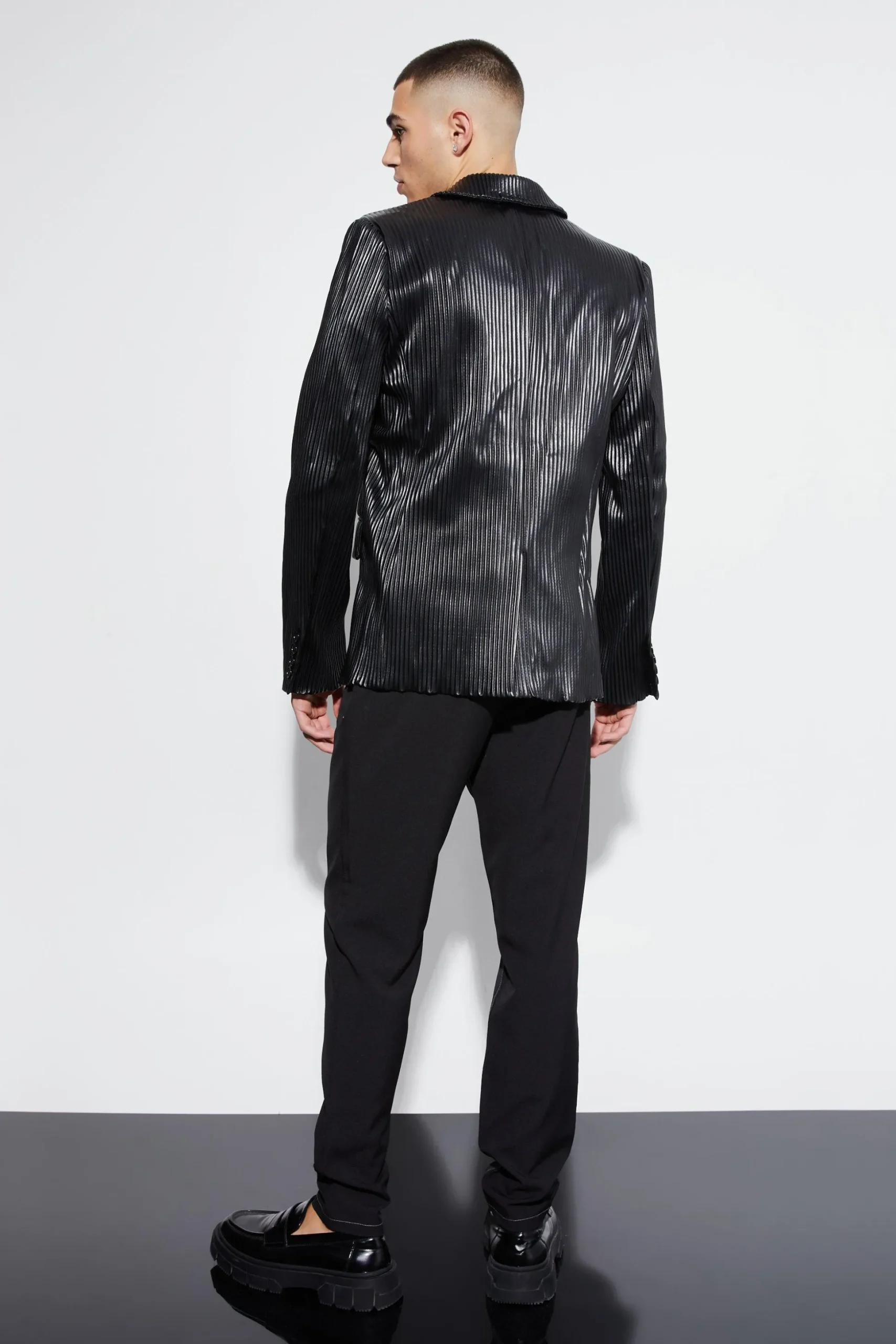 Slim Pu Pleated Suit Jacket | BoohooMAN UK