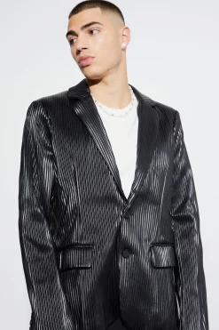 Slim Pu Pleated Suit Jacket | BoohooMAN UK