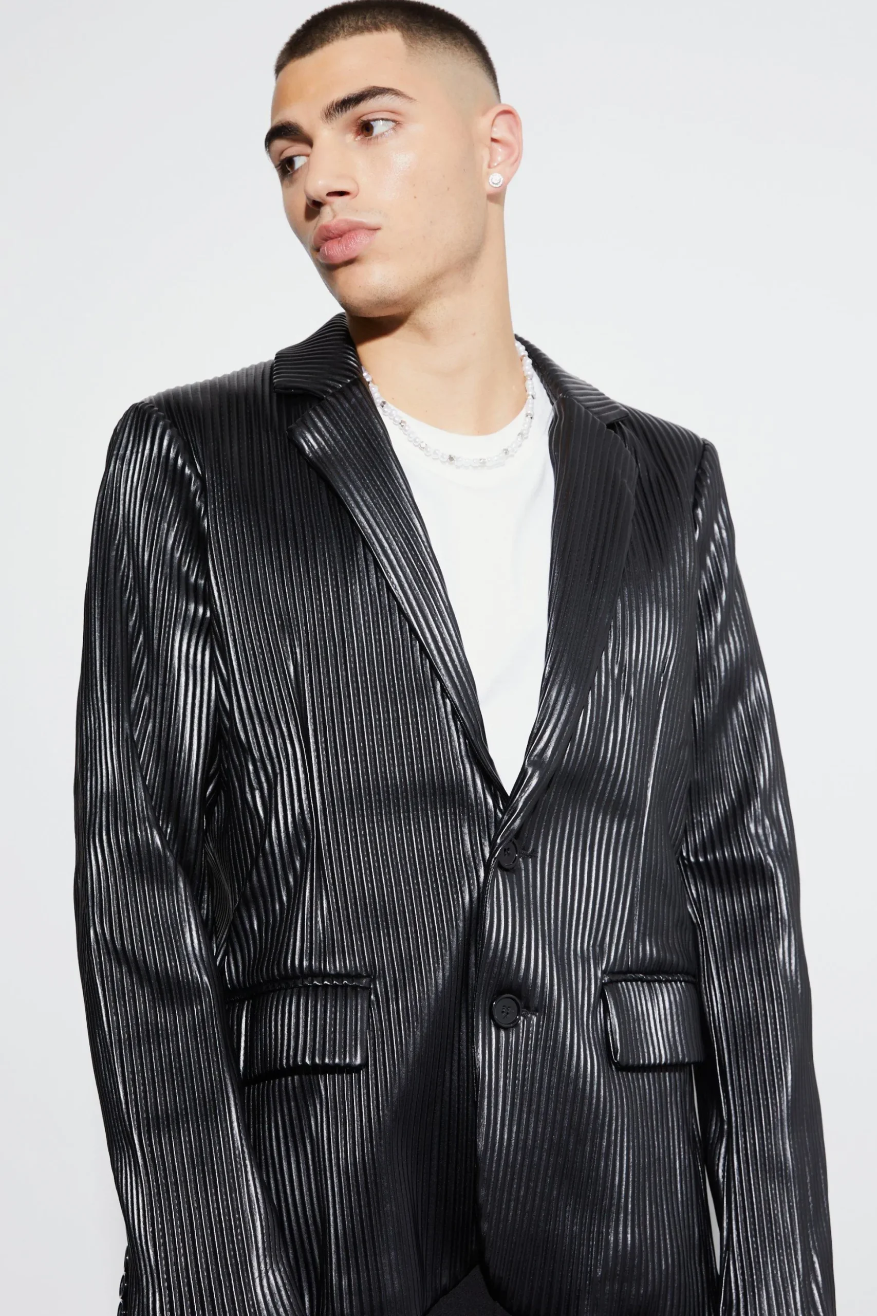 Slim Pu Pleated Suit Jacket | BoohooMAN UK
