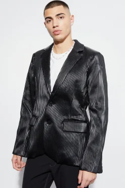 Slim PU Plisse Suit | BoohooMAN UK