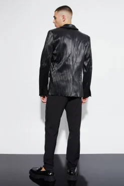 Slim PU Plisse Suit | BoohooMAN UK