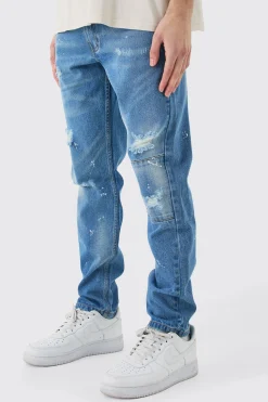 Slim Rigid All Over Paint Detail Knee Ripped Jeans | BoohooMAN UK
