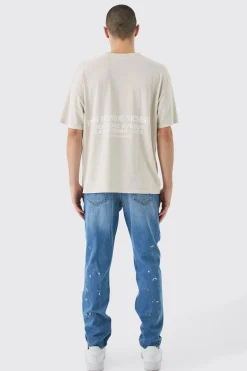 Slim Rigid All Over Paint Detail Knee Ripped Jeans | BoohooMAN UK