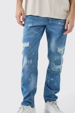 Slim Rigid All Over Paint Detail Knee Ripped Jeans | BoohooMAN UK