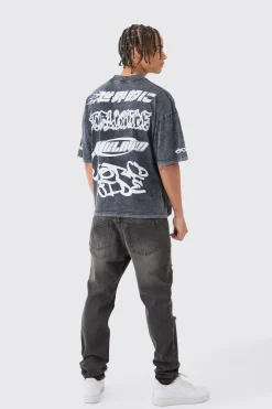 Slim Rigid All Over Rip Jean In Charcoal | BoohooMAN UK