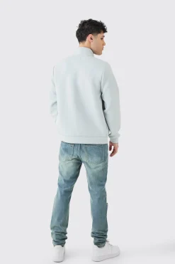 Slim Rigid All Over Rip Jean In Antique Blue | BoohooMAN UK