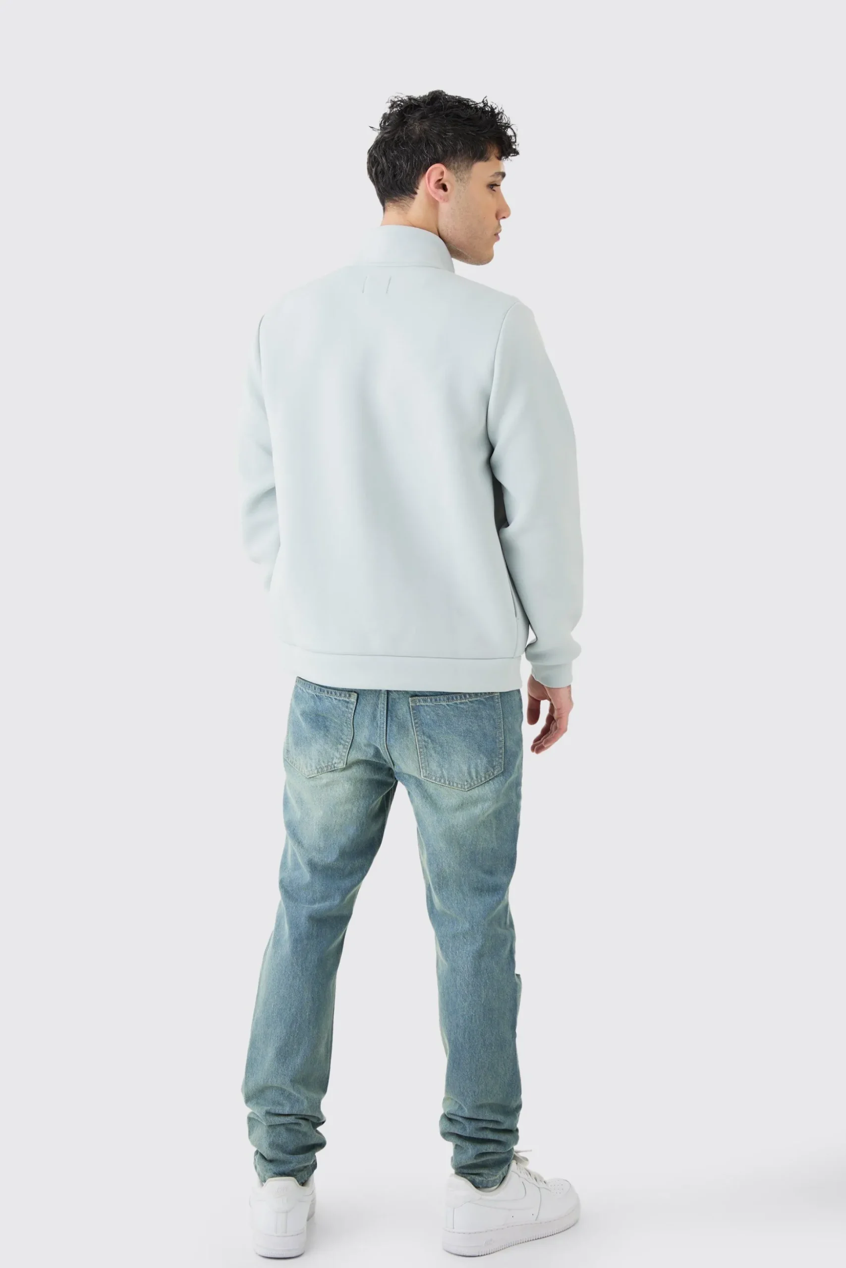 Slim Rigid All Over Rip Jean In Antique Blue | BoohooMAN UK