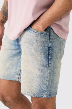 Slim Rigid Denim Shorts In Vintage Blue | BoohooMAN UK
