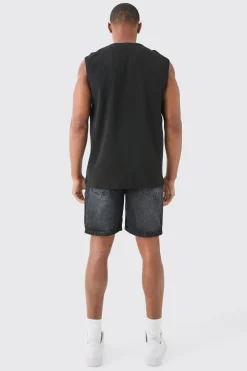 Slim Rigid Denim Shorts In Charcoal | BoohooMAN UK