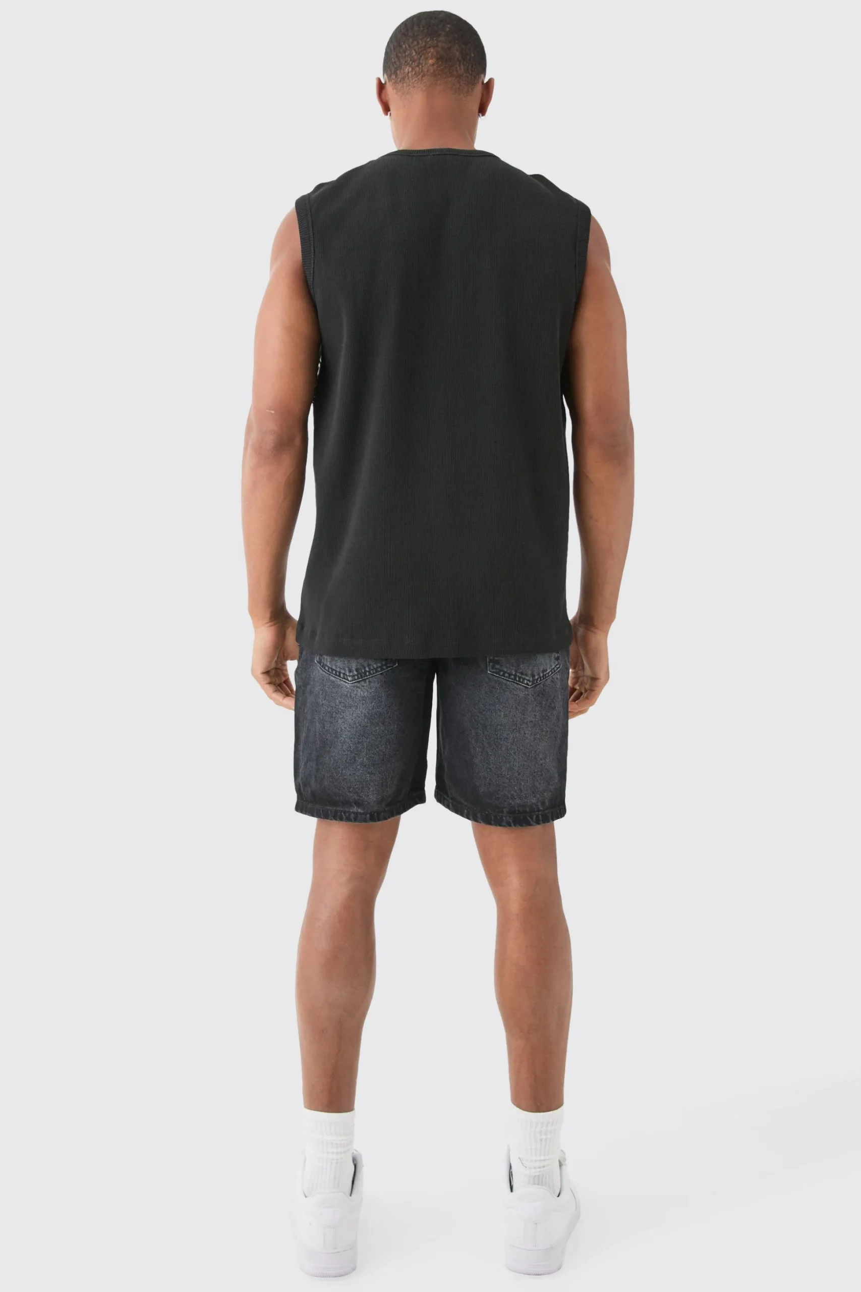 Slim Rigid Denim Shorts In Charcoal | BoohooMAN UK