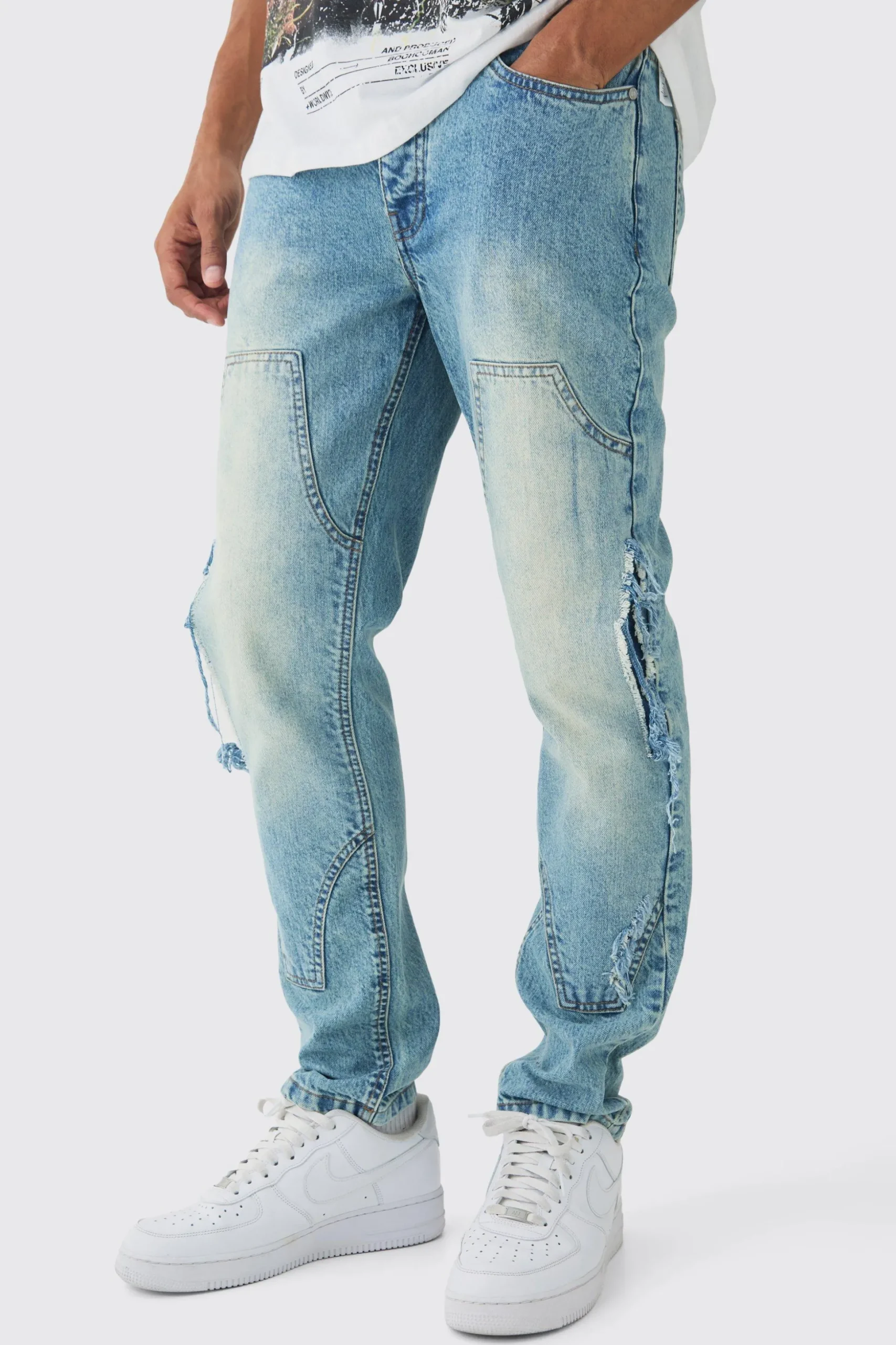 Slim Rigid Distressed Carpenter Denim Jeans | BoohooMAN UK