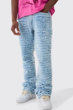Slim Rigid Flare All Over Distressed Jeans In Light Blue | BoohooMAN UK