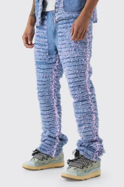 Slim Rigid Flare All Over Distressed Jeans In Lilac | BoohooMAN UK