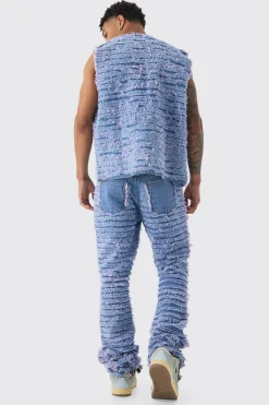 Slim Rigid Flare All Over Distressed Jeans In Lilac | BoohooMAN UK