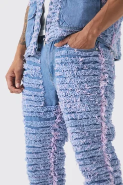 Slim Rigid Flare All Over Distressed Jeans In Lilac | BoohooMAN UK