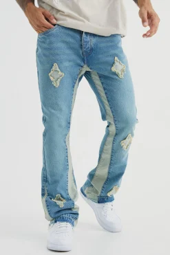 Slim Rigid Flare Applique Panel Jeans | BoohooMAN UK