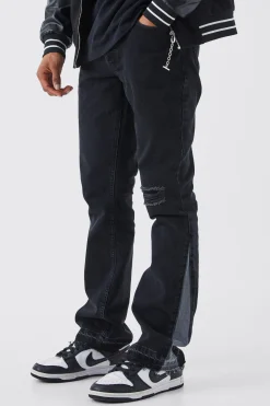Slim Rigid Flare Contrast Gusset Rip Jeans | BoohooMAN UK