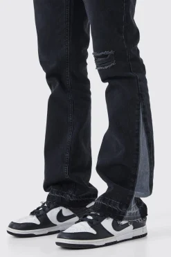 Slim Rigid Flare Contrast Gusset Rip Jeans | BoohooMAN UK