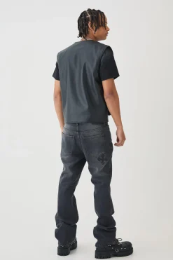 Slim Rigid Flare Cross Embroidered Jeans | BoohooMAN UK